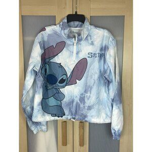 Disney‎ Pullover Womens L White Blue Tie Dye  1/4 Zip Windbreaker Cropped Top